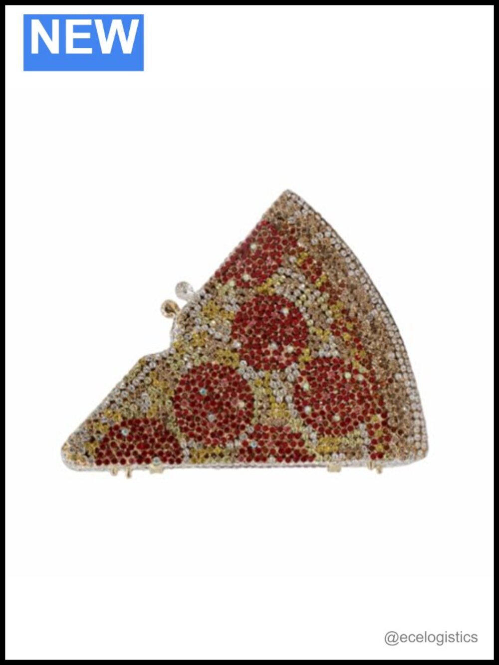 Novelty Pizza Rhinestone Clutch Faux Leather Evening Bag with Detachable Chain